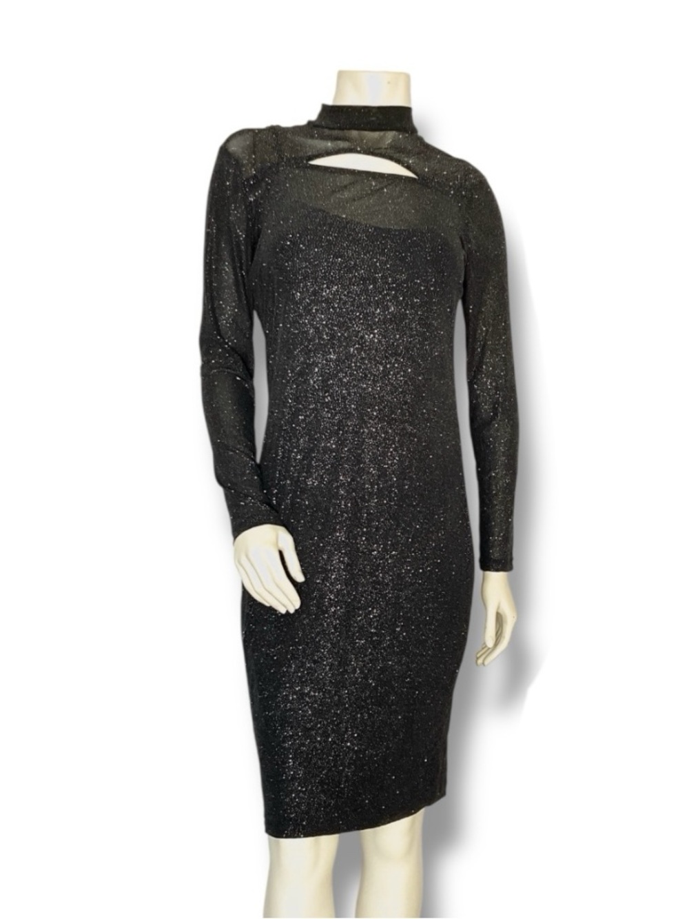 Black Sparkle Long-Sleeve Cutout Sheath Dress